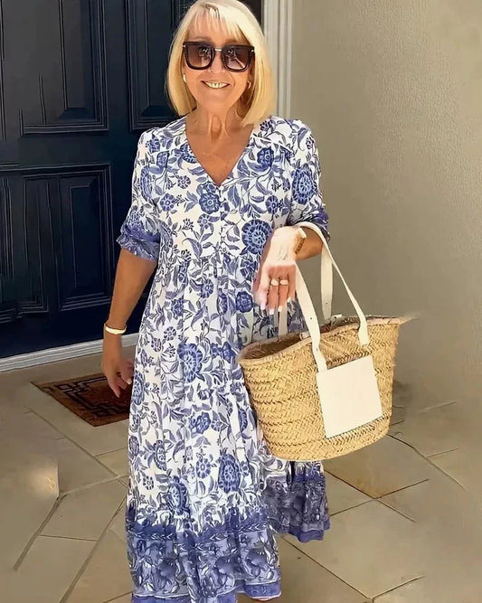Quartzo Floral Dress | Long Sleeves (Premium V Line)