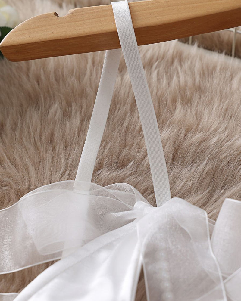 Lingerie Set with Lace Mesh, Bow Tie, and Pearl Accents