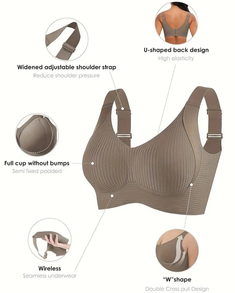 Adjustable Wireless Bra for Women - Solid Color with Four Rows