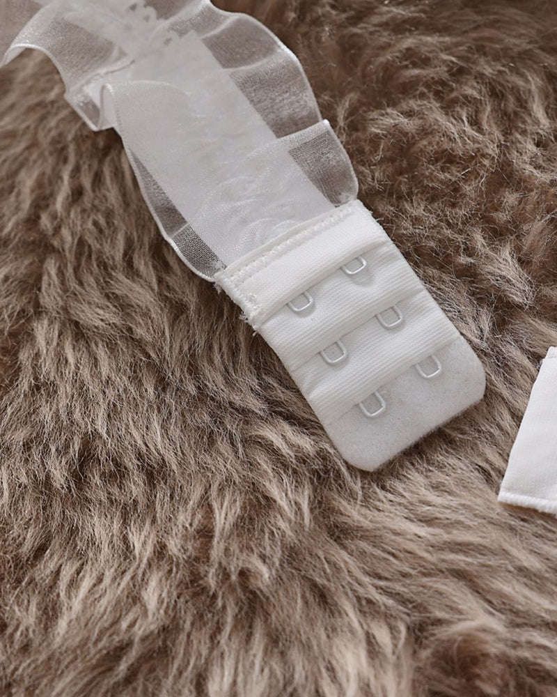 Lingerie Set with Lace Mesh, Bow Tie, and Pearl Accents