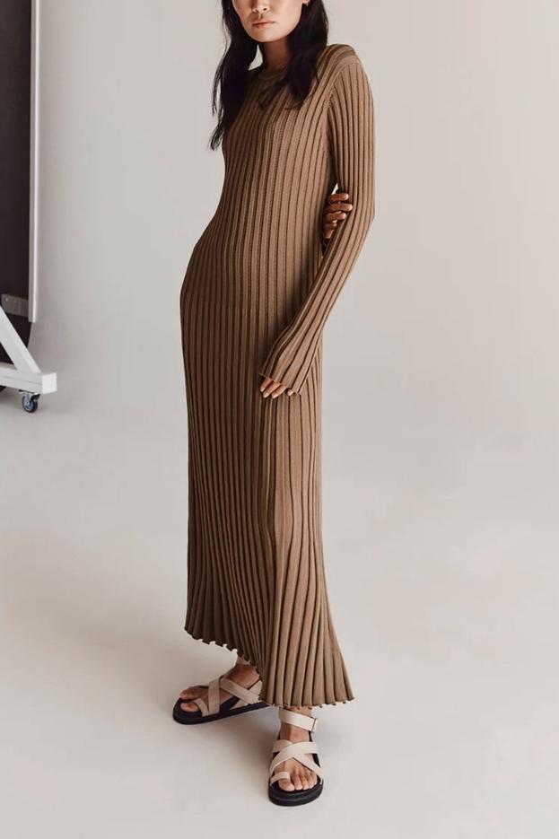 Antonia Ribbed Flare Maxi Knit Dress
