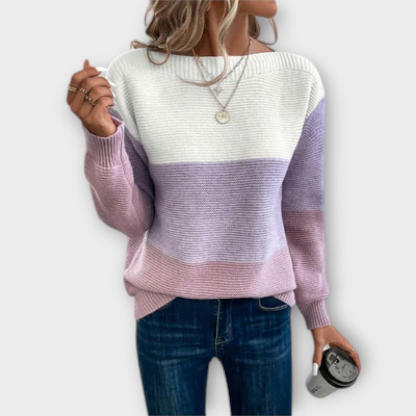 Clara – Stylish Three-Color Patchwork Sweater