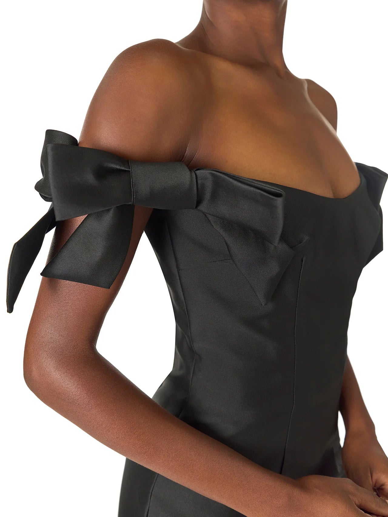 Off-Shoulder Midi Dress with Bow Sleeves – Chic and Feminine Sophistication