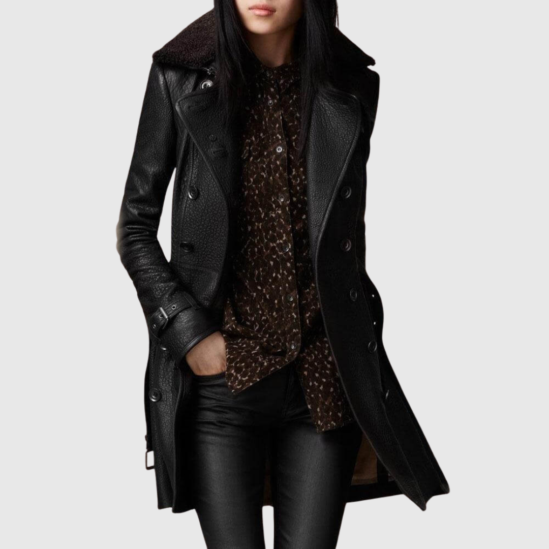 Chic 3/4 Length Leather Coat