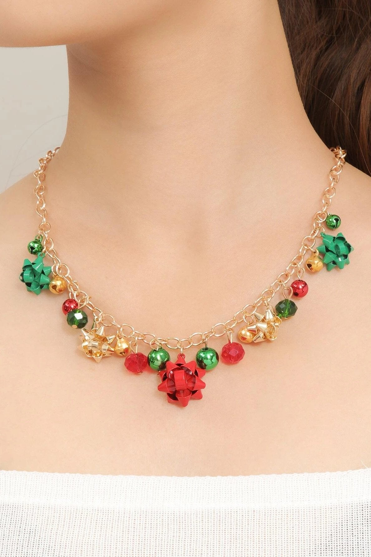 Eileen Jingle Bell Flower Necklace in Alloy for Christmas