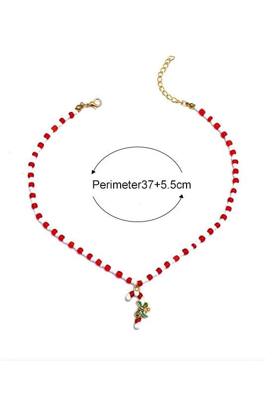 Enamel Candy Cane Beaded Necklace