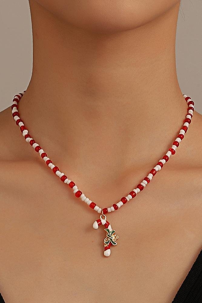Enamel Candy Cane Beaded Necklace