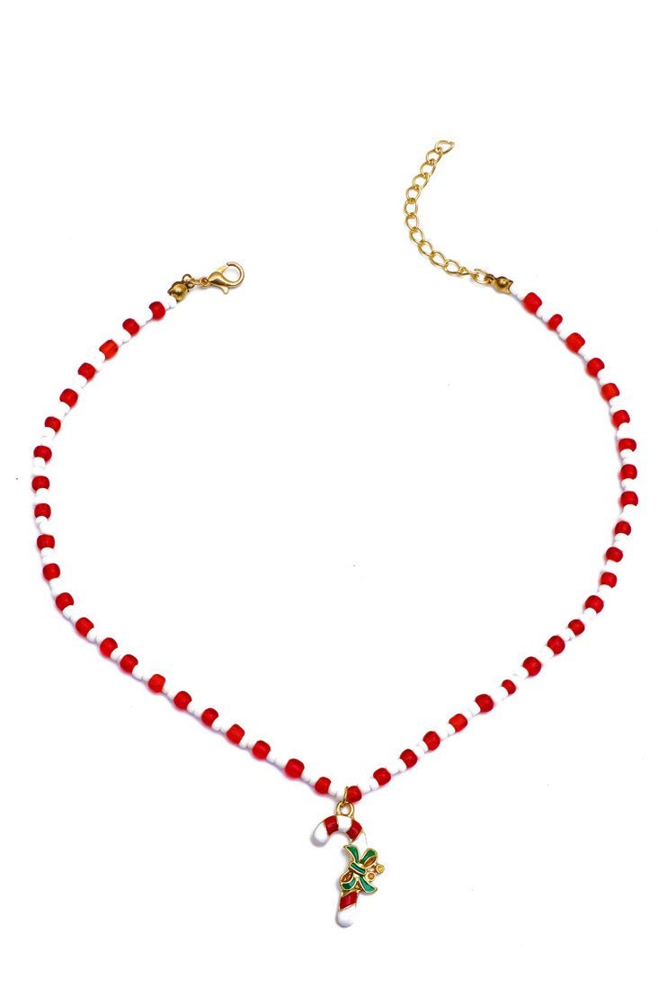 Enamel Candy Cane Beaded Necklace