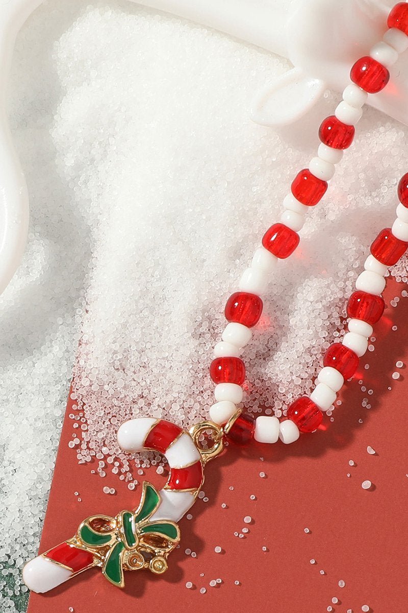Enamel Candy Cane Beaded Necklace