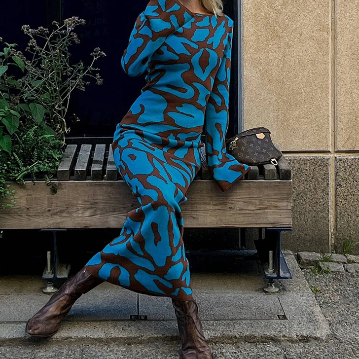 Ava Jacquard Knit Midi Dress" can be rewritten as "Ava Jacquard Knit Mid-Length Dress.