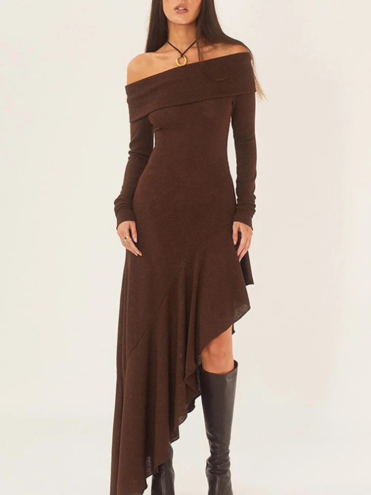 Alisa Off-Shoulder Flared Midi Knit Dress