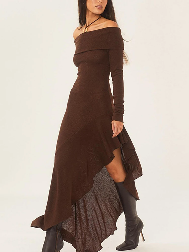 Alisa Off-Shoulder Flared Midi Knit Dress