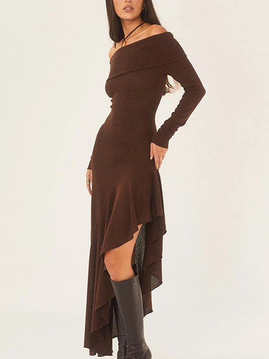 Alisa Off-Shoulder Flared Midi Knit Dress