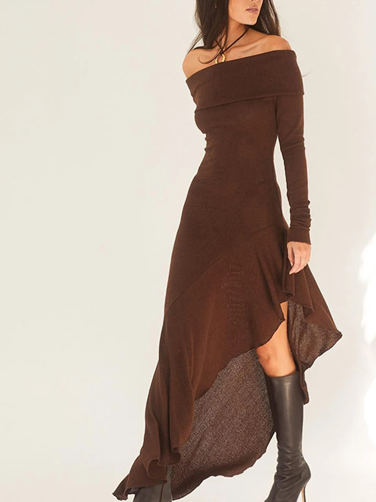 Alisa Off-Shoulder Flared Midi Knit Dress