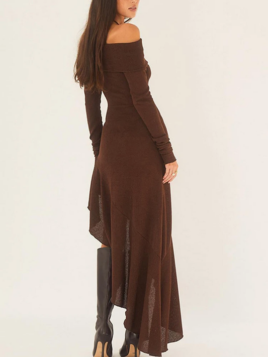 Alisa Off-Shoulder Flared Midi Knit Dress
